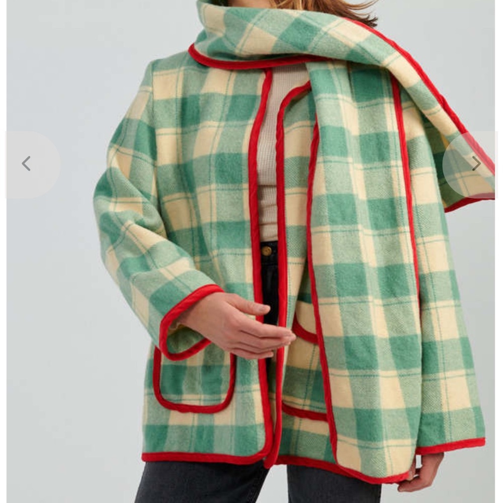 Carleen x Free People One-of-a-Kind Plaid Wool Scarf Jacket - Picture 2 of 7